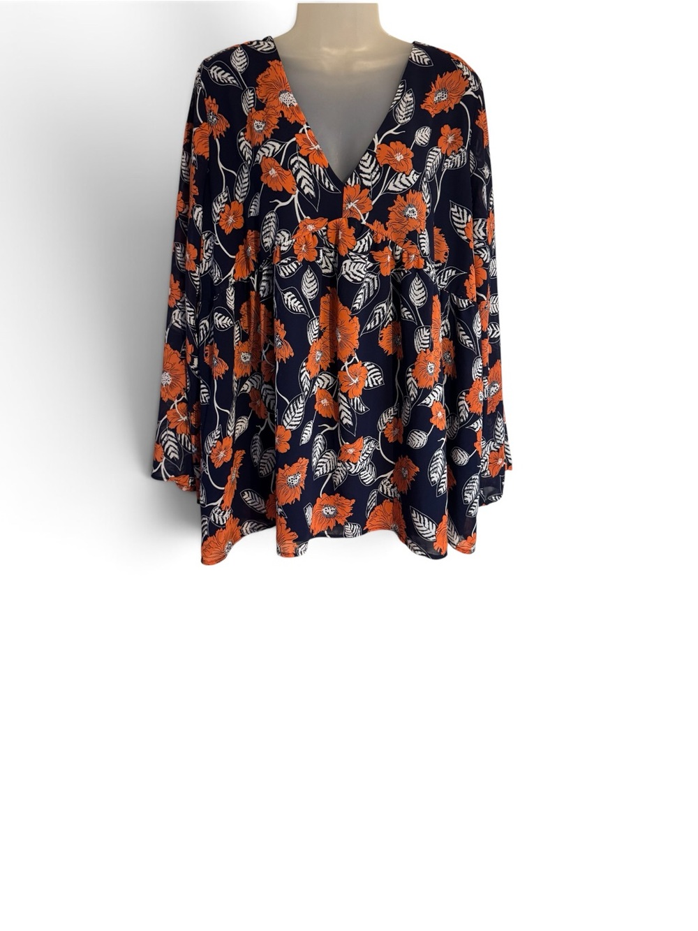 Suzanne Betro Navy Tunic with Orange Floral Print PLUS: 1X #J